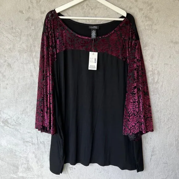 Any Wear By Catherines Velvet Burnout Flare Sleeve Cold Shldr 5X Whimsigoth NWT - Picture 1 of 11